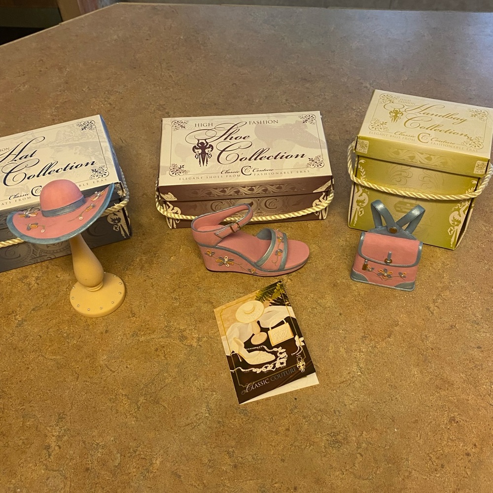 Miniature Hat, Purse, and Shoe “Felicity” with original Boxes
